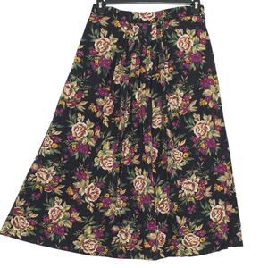 Vintage Skirt Floral Cottage Whimsigoth Romantic Goth Prairie Dark Maxi Black 14